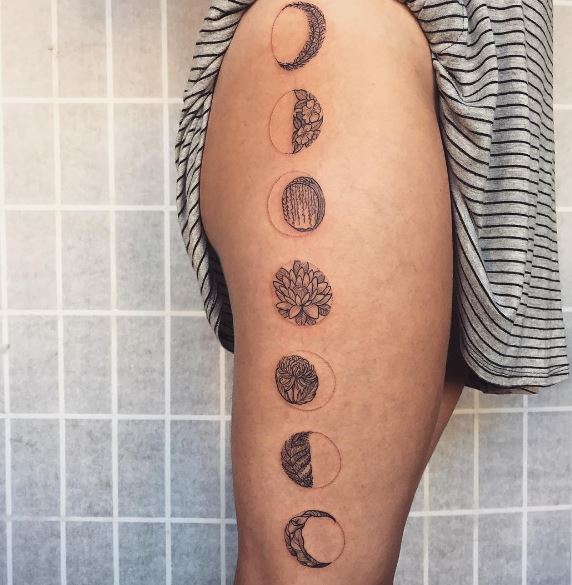 Tatuaje De Luna En La Pierna