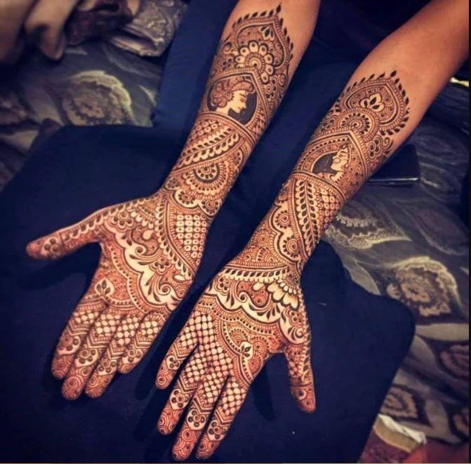 Diseños nupciales de Mehndi para manos llenas