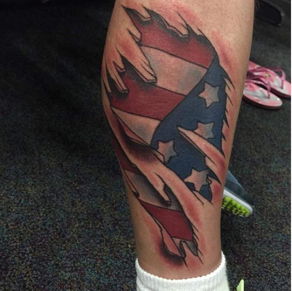 Diseño de tatuajes de bandera 3D del cuerpo de marines en las piernas