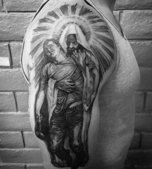 Diseño de tatuaje cristiano en blanco y negro