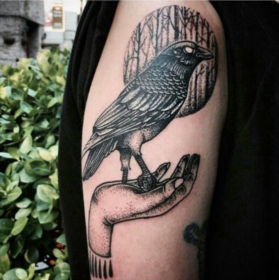 Tatuajes de cuervos negros en el hombro
