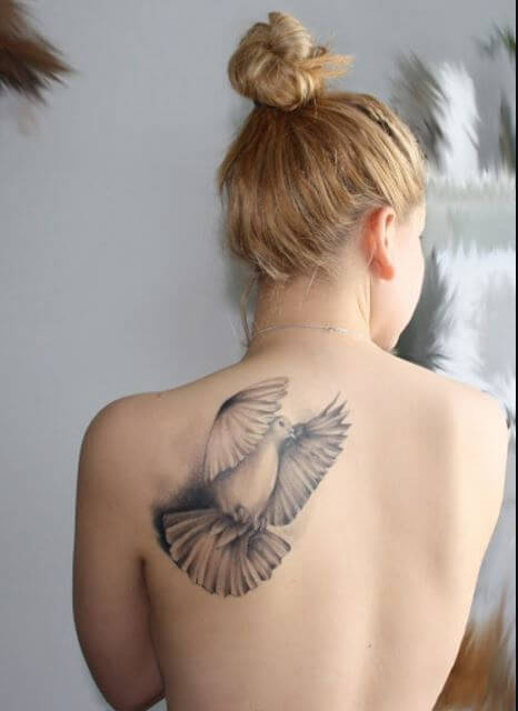 Diseño de tatuajes de paloma en la parte posterior