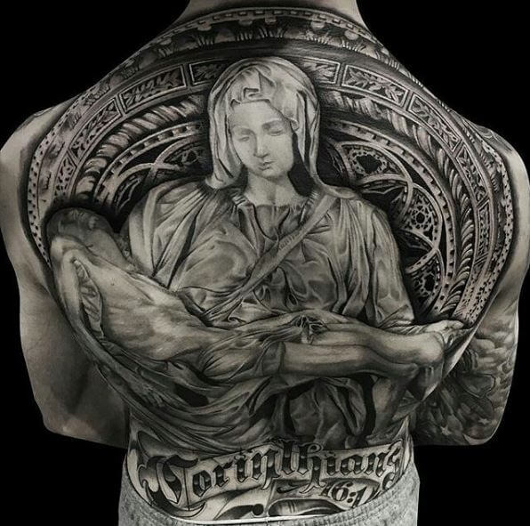 Diseño completo de tatuajes de Jesús en la parte posterior