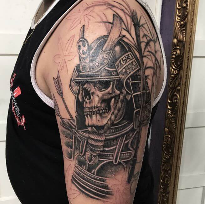 Tatuaje De Calavera Samurai