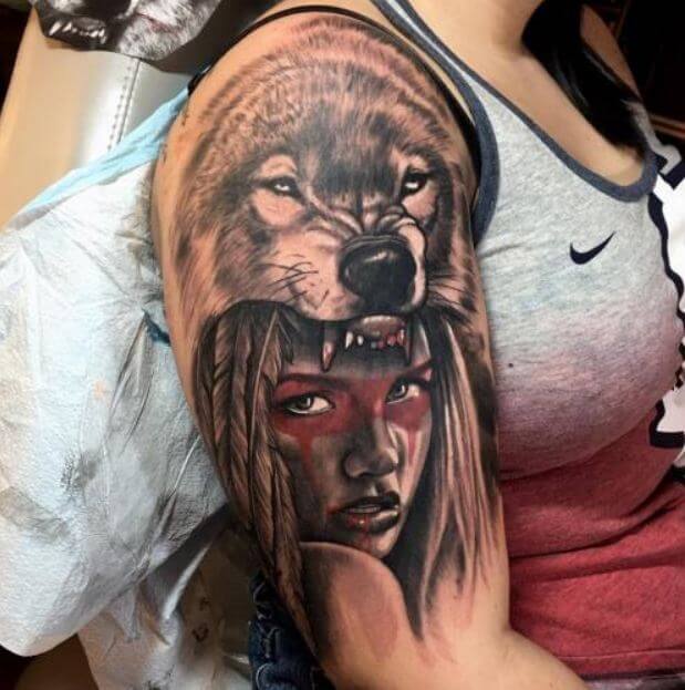 Tatuaje De Lobo Nativo Americano