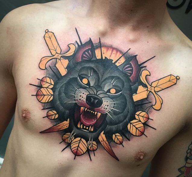 Tatuaje De Lobo De La Vieja Escuela