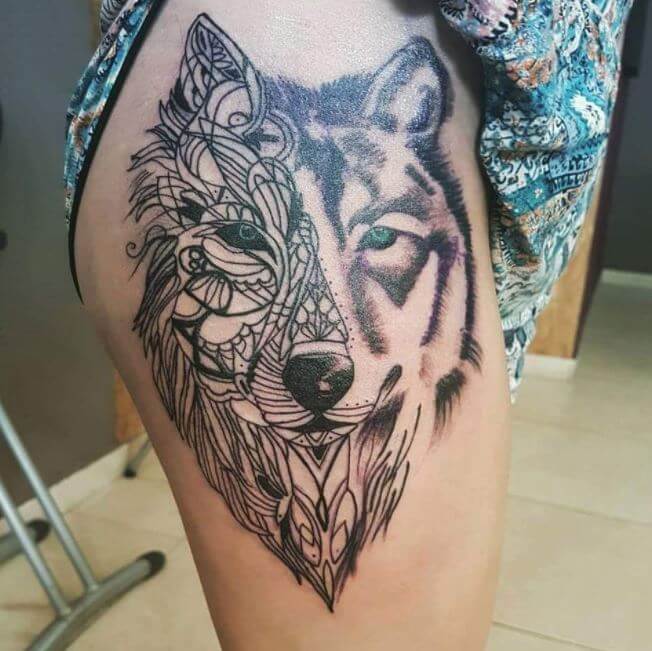 Tatuaje De Lobo Blanco Y Negro