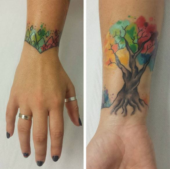 Diseños e ideas de tatuajes de pulsera de árbol