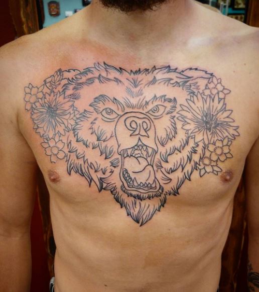 Diseño de tatuaje de oso simple en el pecho