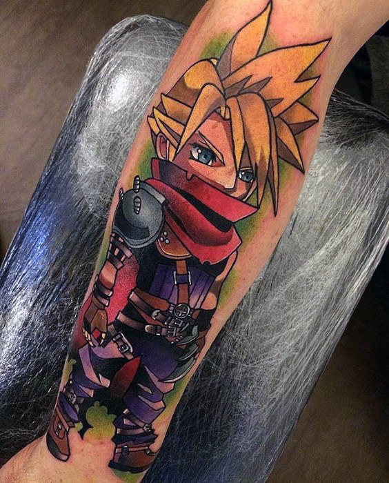 Tatuaje exterior del antebrazo de Final Fantasy Cloud Strife para hombre