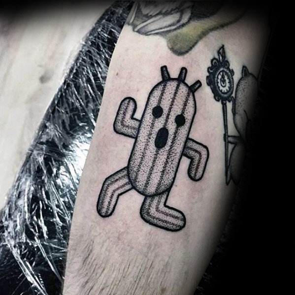 Tatuaje en el antebrazo simple Final Fantasy Cactus para hombre