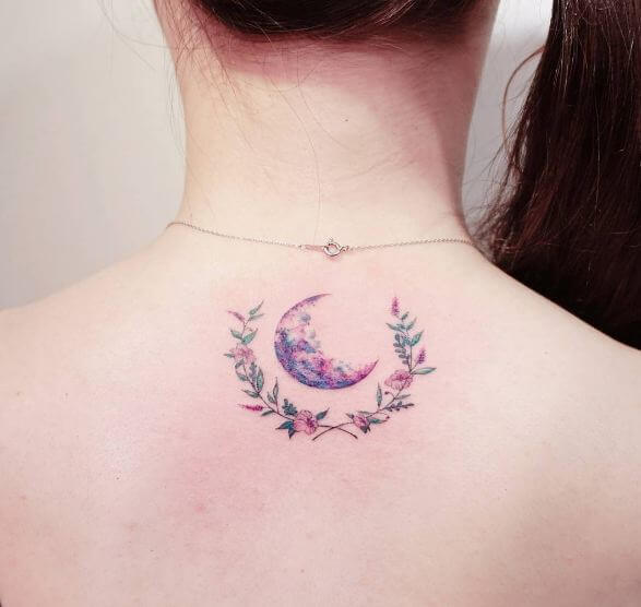 Tatuajes De Luna Con Flores De Acuarela