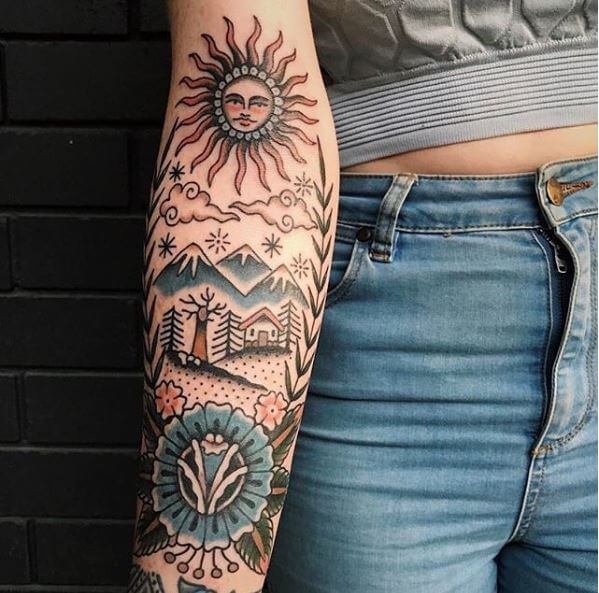 Hermoso diseño de tatuajes de arte de sol para niñas