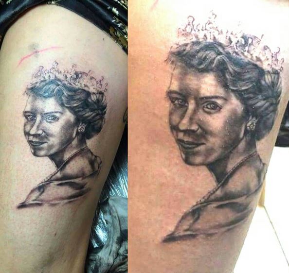 Diseño de tatuajes de reina de la historia antigua en el muslo