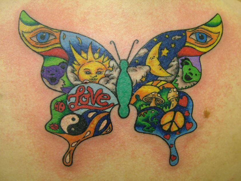 Tatuaje De Mariposa Sol Y Luna