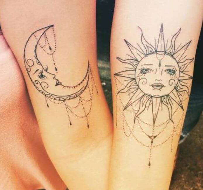 Tatuaje Geométrico De Sol Y Luna