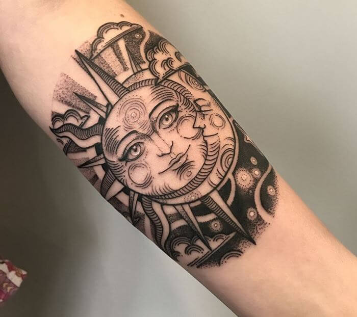Tatuaje Sol Y Luna En El Brazo