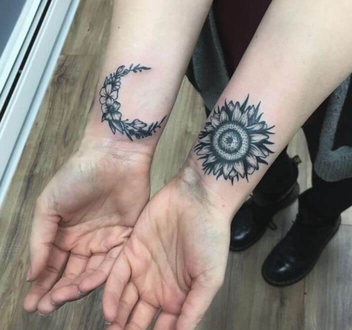Tatuajes de sol y luna para mejores amigos