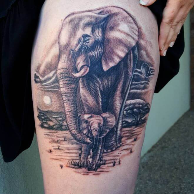 Tatuaje De Elefante Mamá Y Bebé