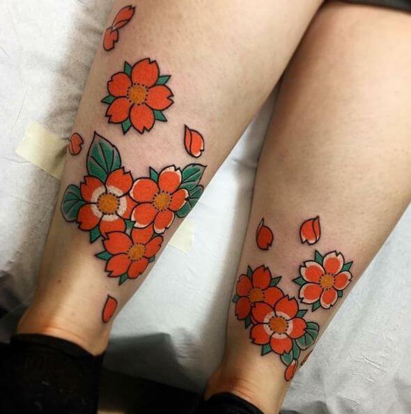 Tatuajes En La Pierna De Flor De Cerezo