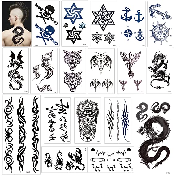 Tatuaje temporal para adultos, niños, mujeres, hombres (18 hojas), Konsait, pegatinas de tatuaje temporal, kit de papel, tatuaje falso, pegatina para cubrir el cuerpo, juego