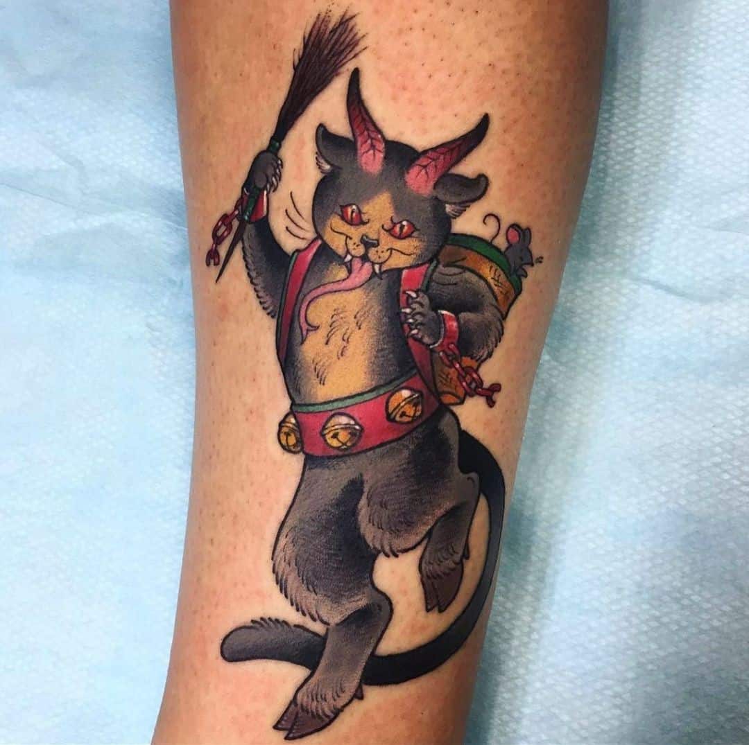 Tatuaje de gato samurái