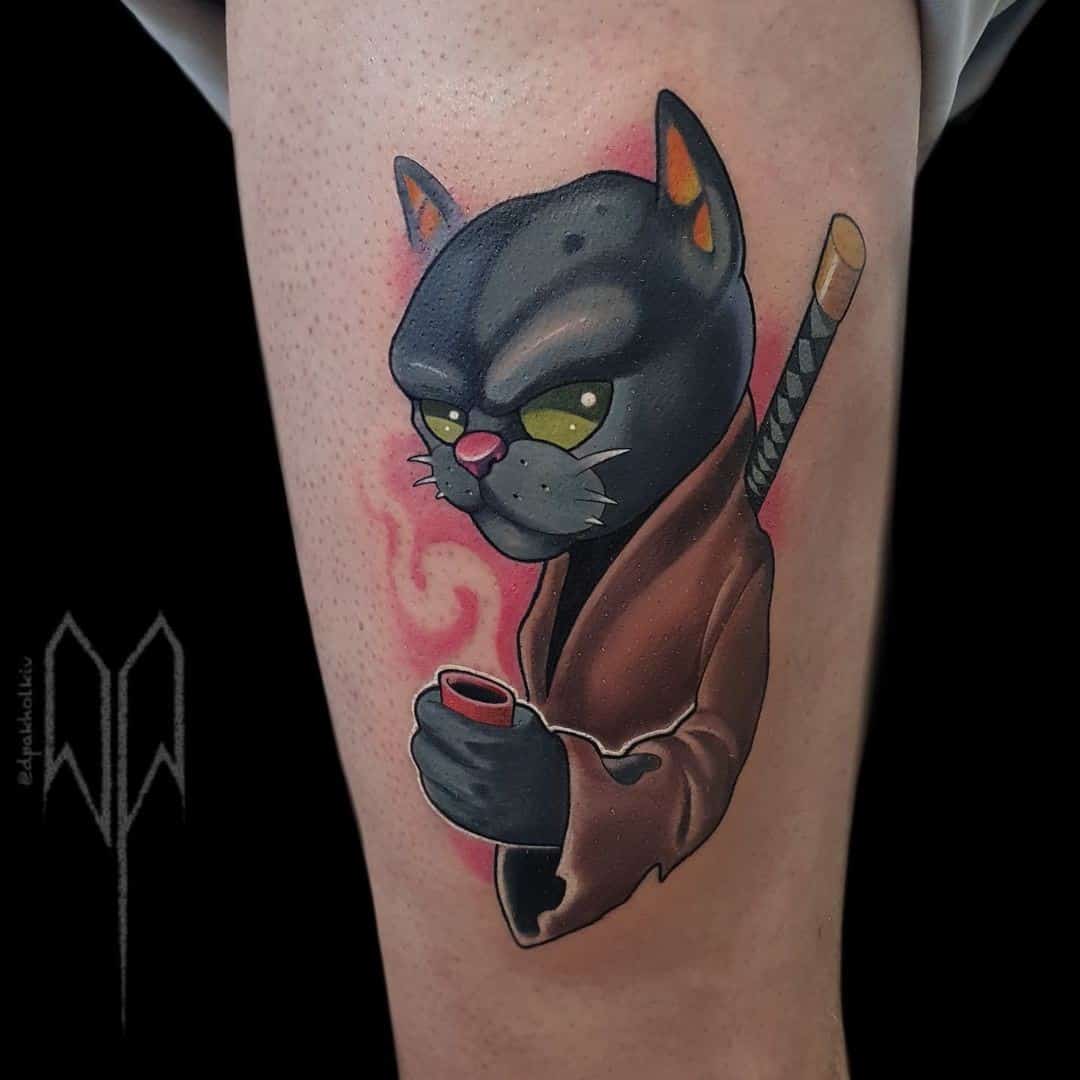 Tatuaje de gato de dibujos animados