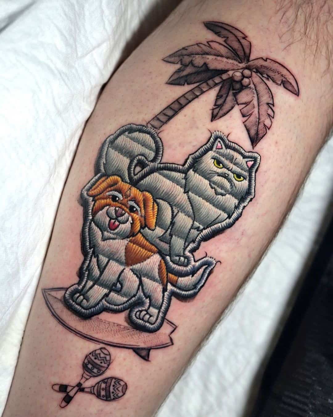 Tatuaje de perro y gato