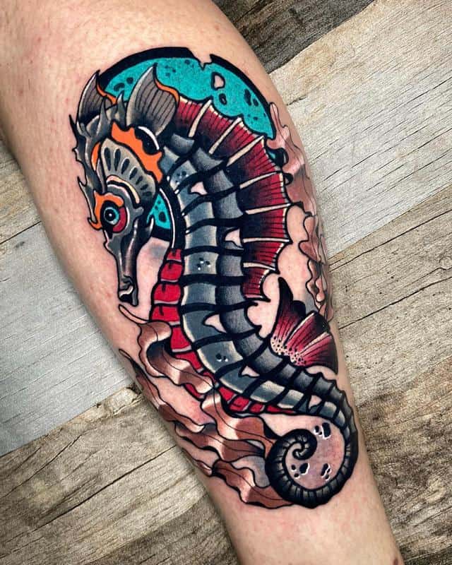 Tatuaje de caballito de mar y océano 2