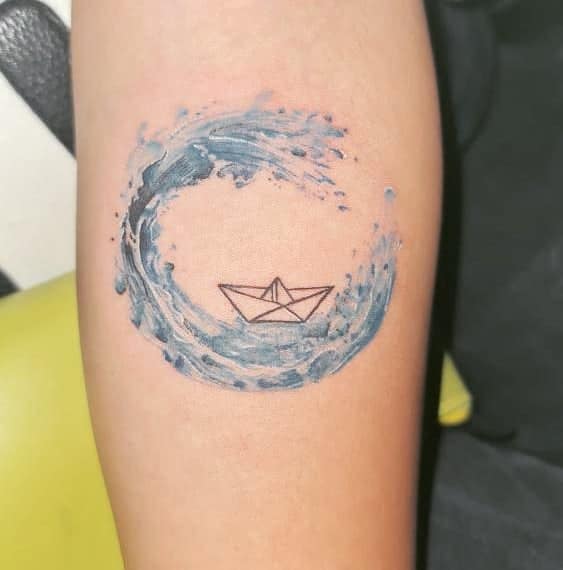Barco/barco y océano tatuaje 5