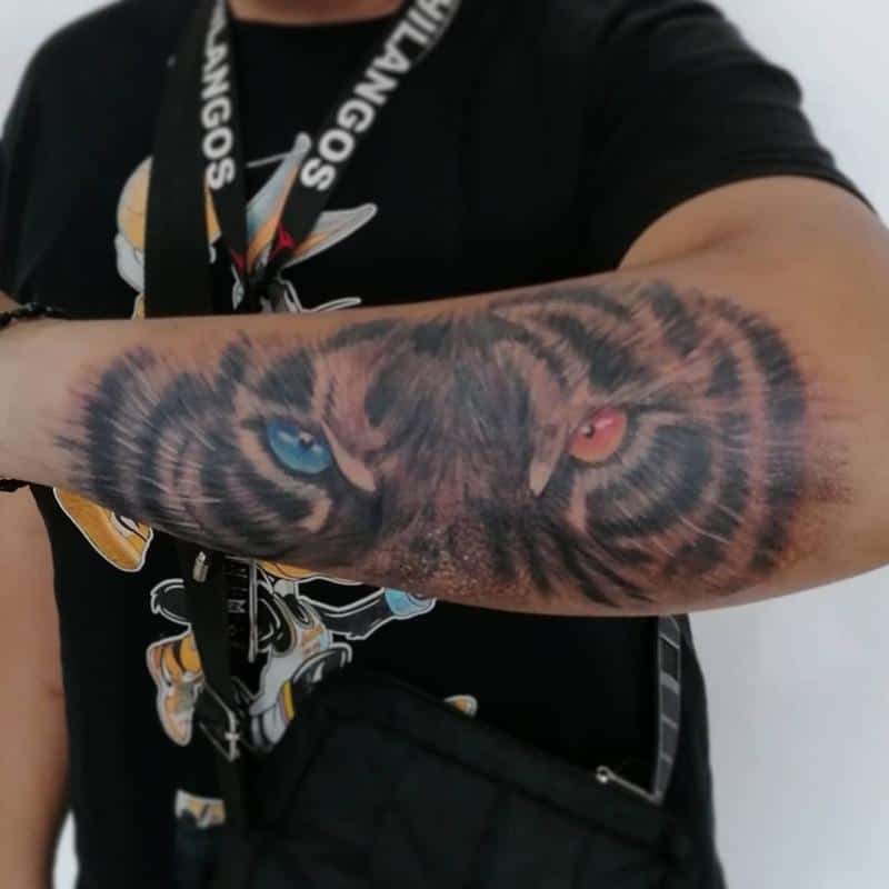 Diseño de tatuaje de ojos de tigre de heterocromía