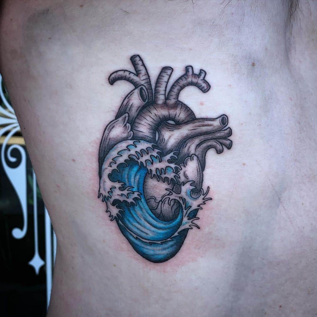Tatuaje de corazón y olas