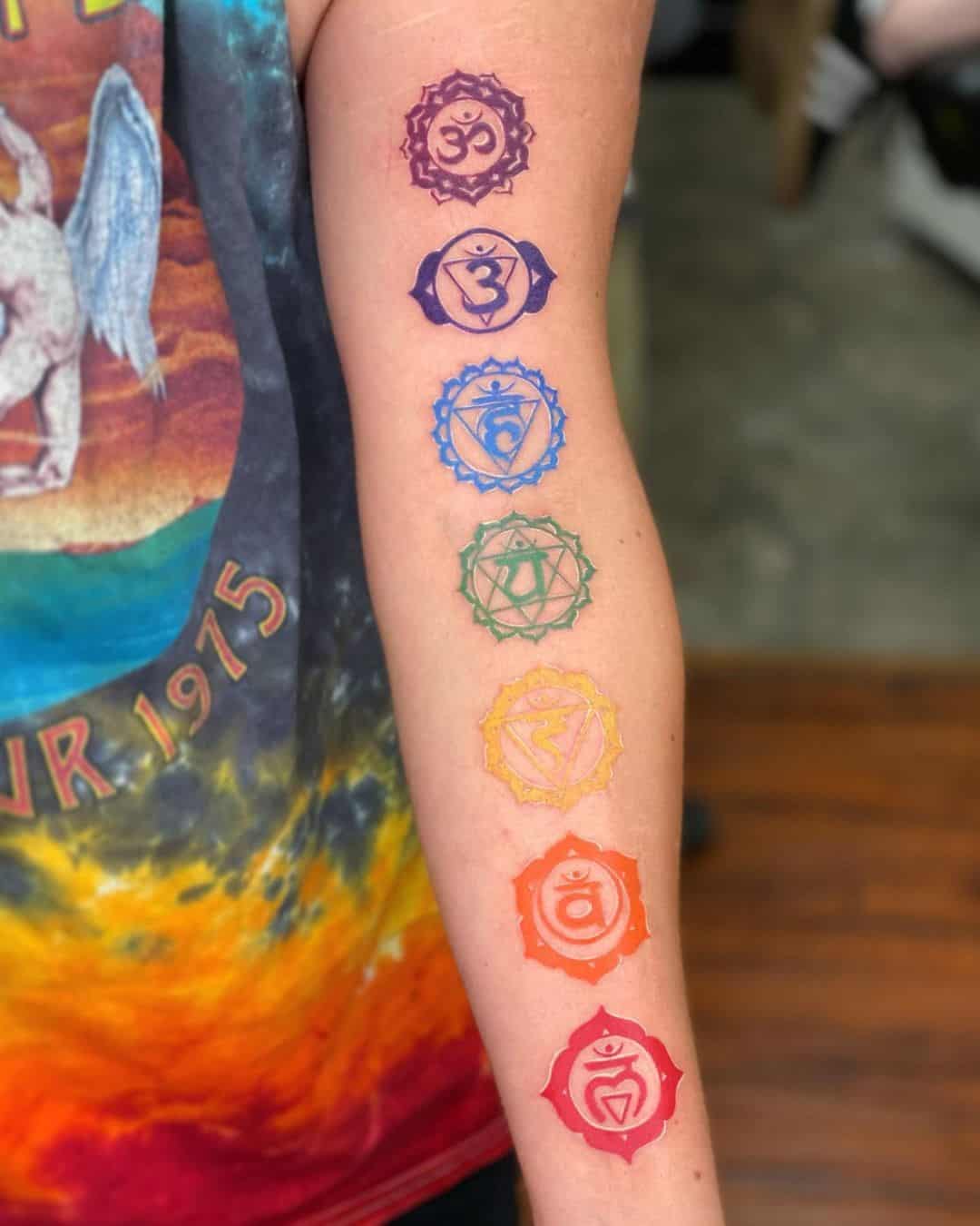 Ideas de tatuajes de chakras sobre el antebrazo 