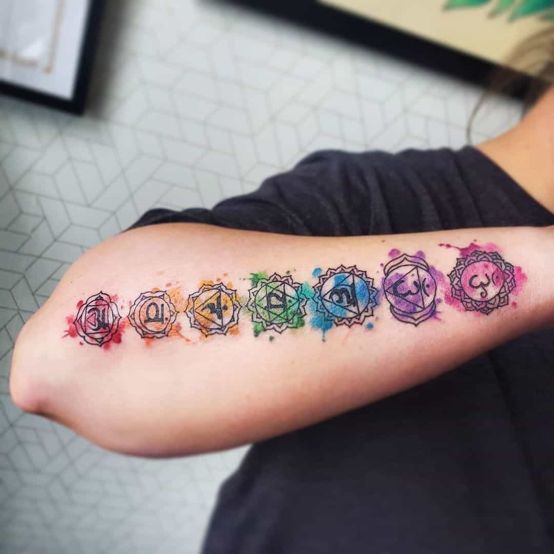 Diseño de chakra sobre el brazo para hombres y mujeres. 