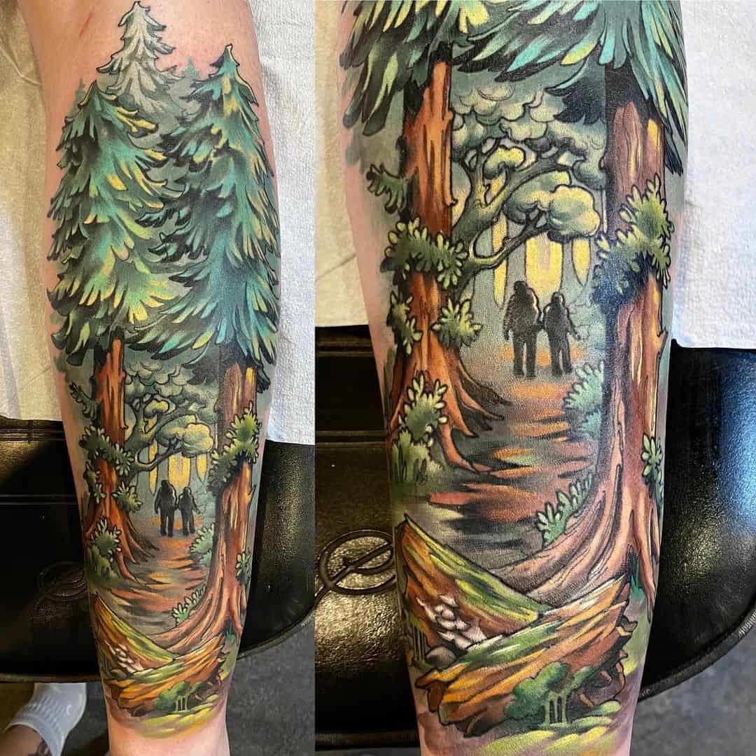 Magnífico combo de tatuaje de bosque verde 