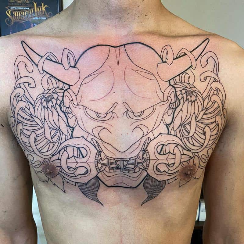 Crisantemo y Oni Mask Tattoo 1