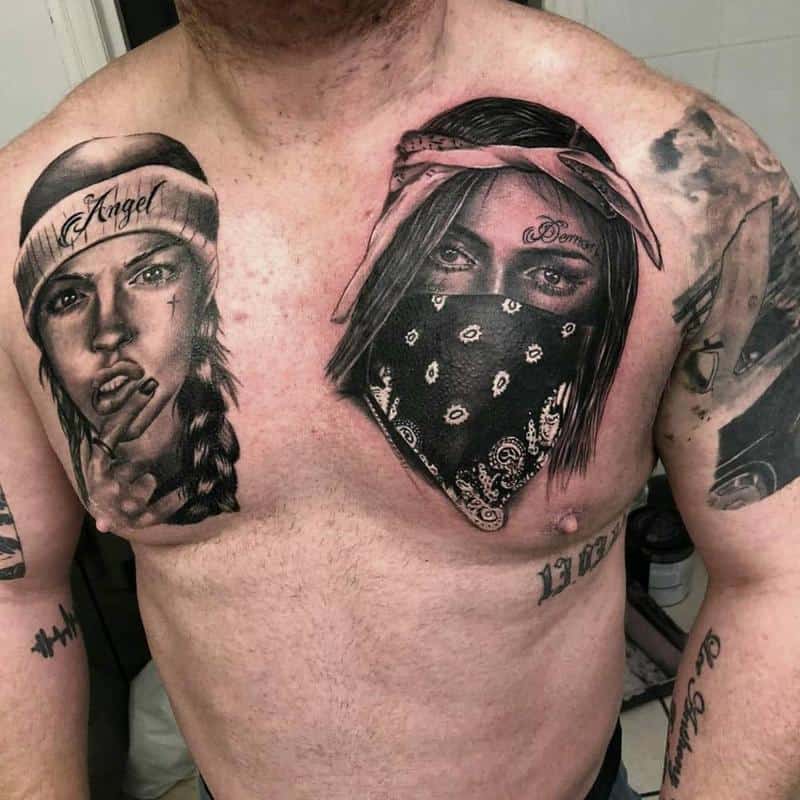 Tatuaje de gángster en el pecho 3