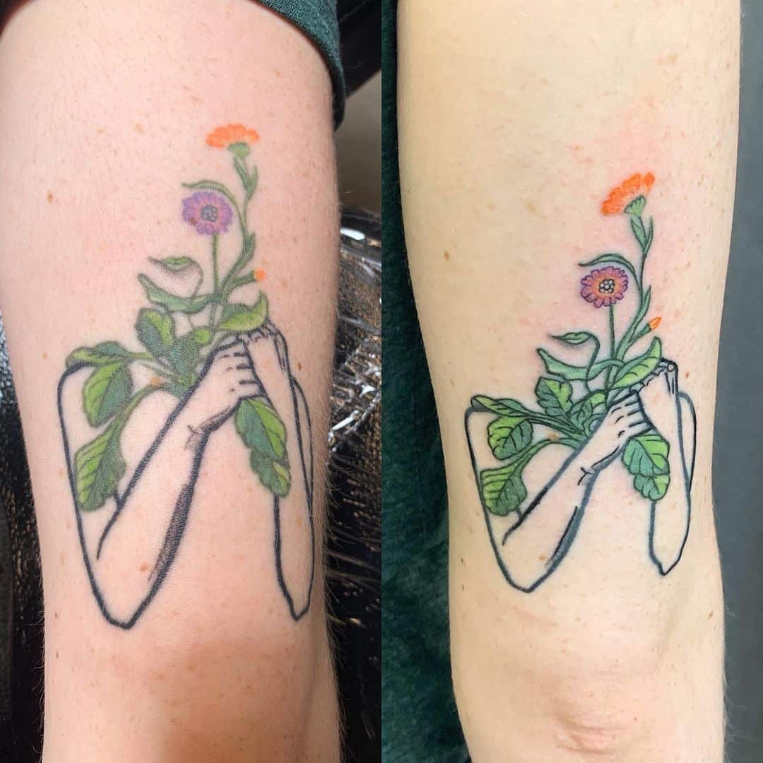 Antes y después de retocar mujeres tatuadas