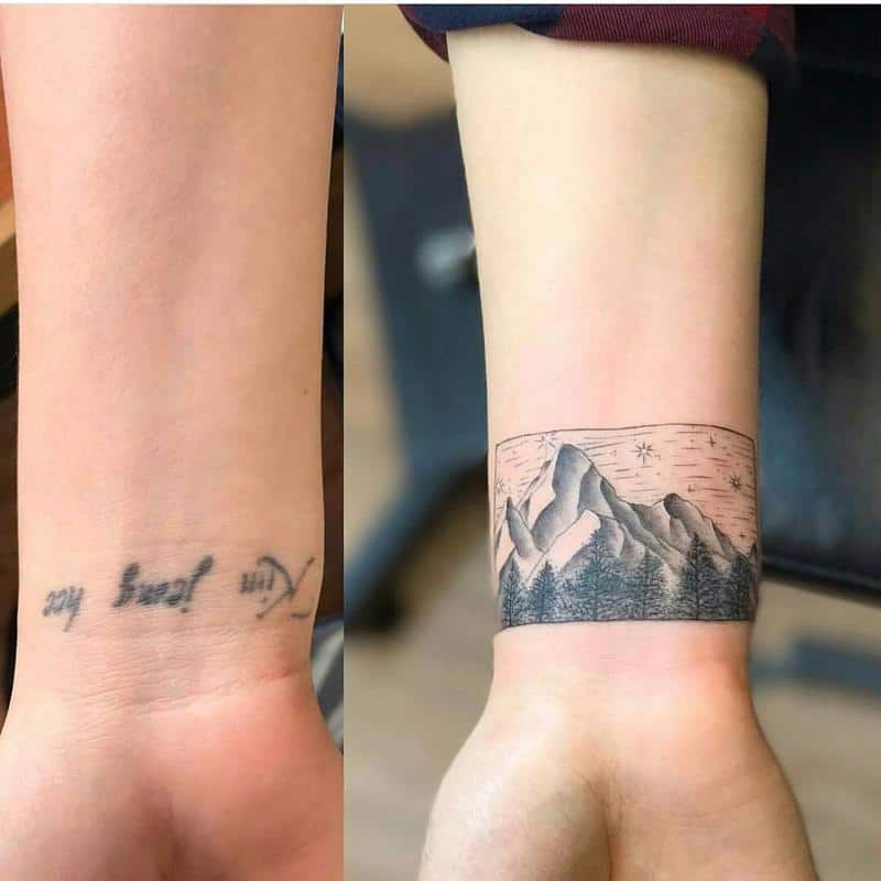 Tatuaje de paisaje encubrimiento 1