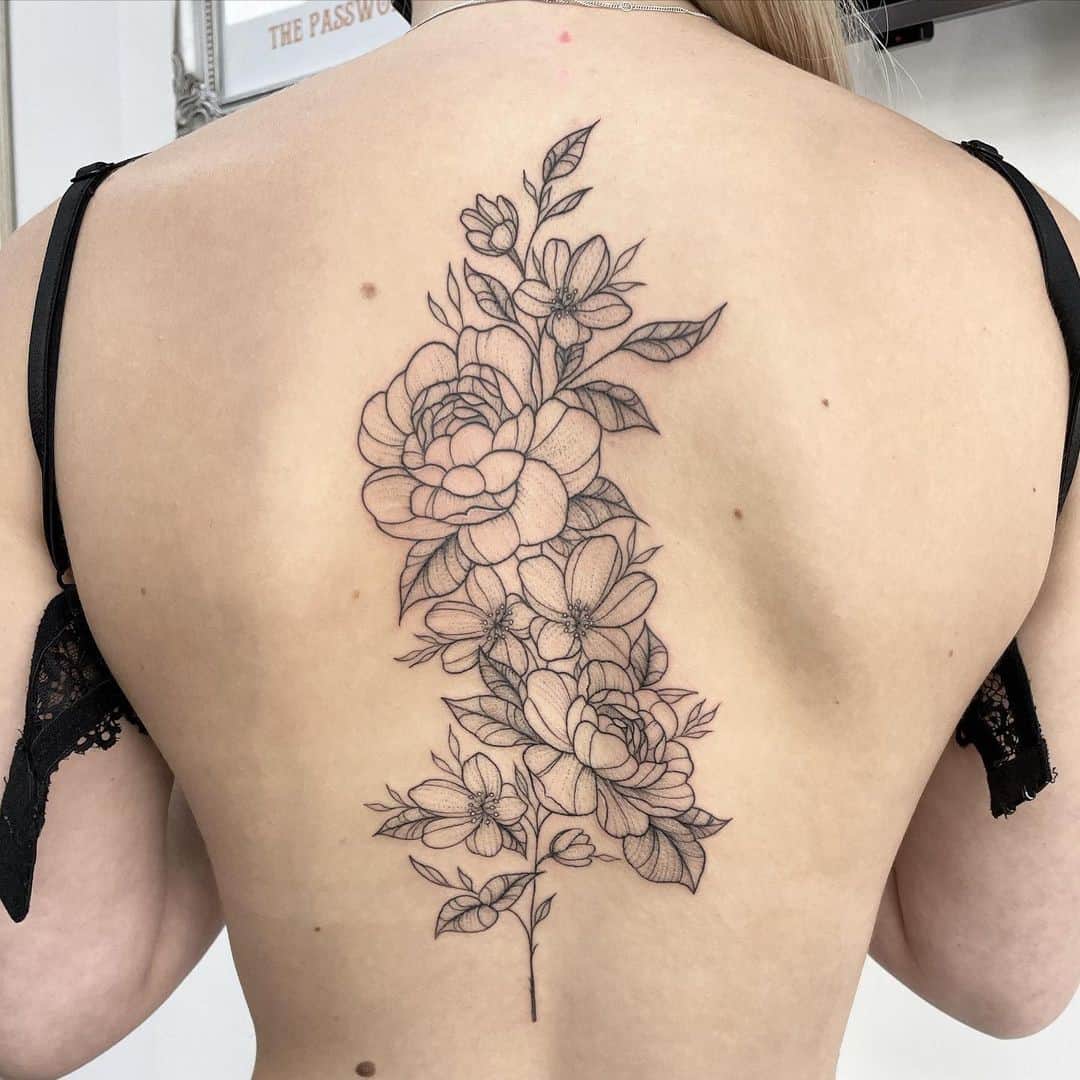 Precise Spine Tattoo Rose Inspo 