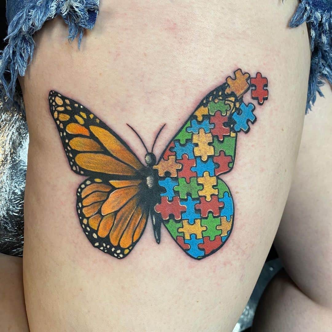 Mariposa Rompecabezas Autismo Tatuaje 