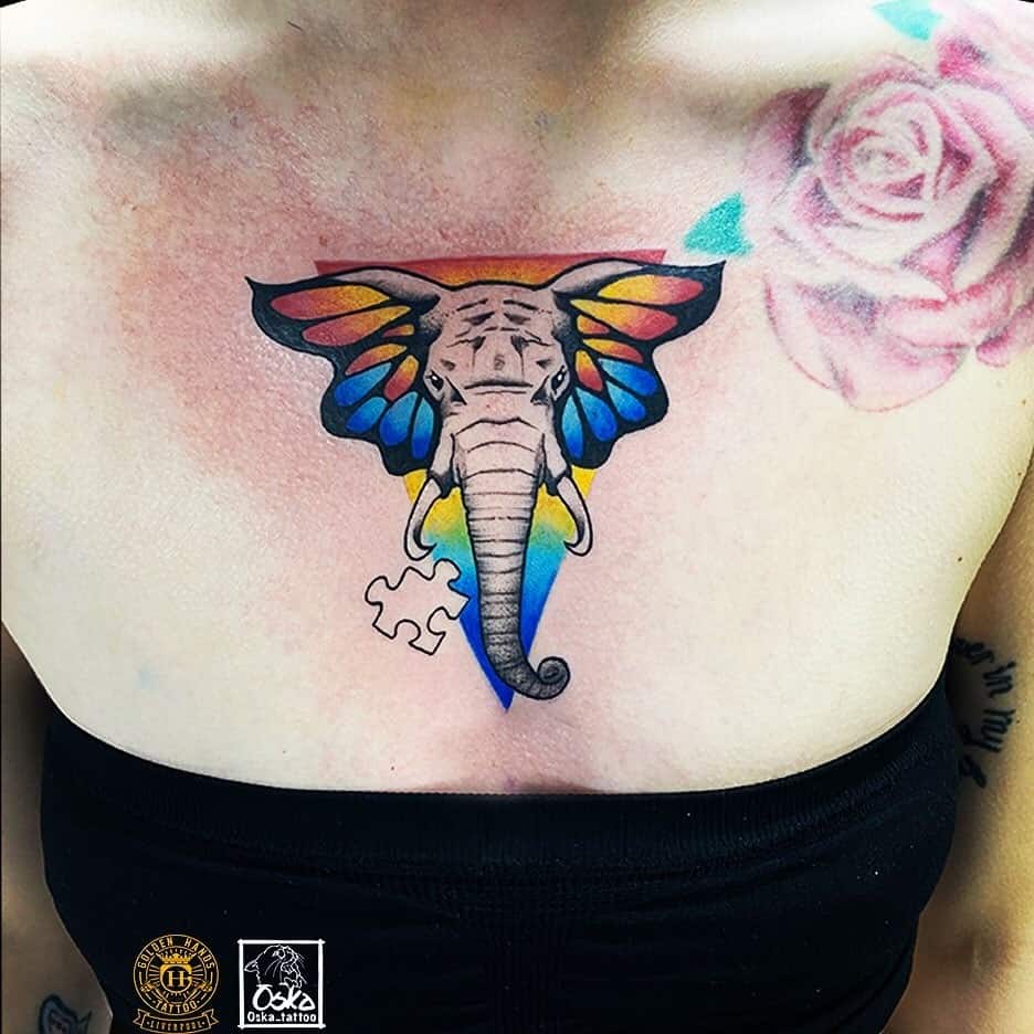 Idea de autismo de tatuaje de pecho de elefante