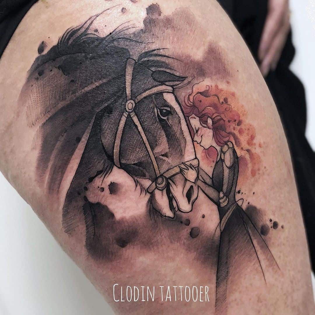 Acuarela Splash Mujer y una idea de tatuaje de caballo