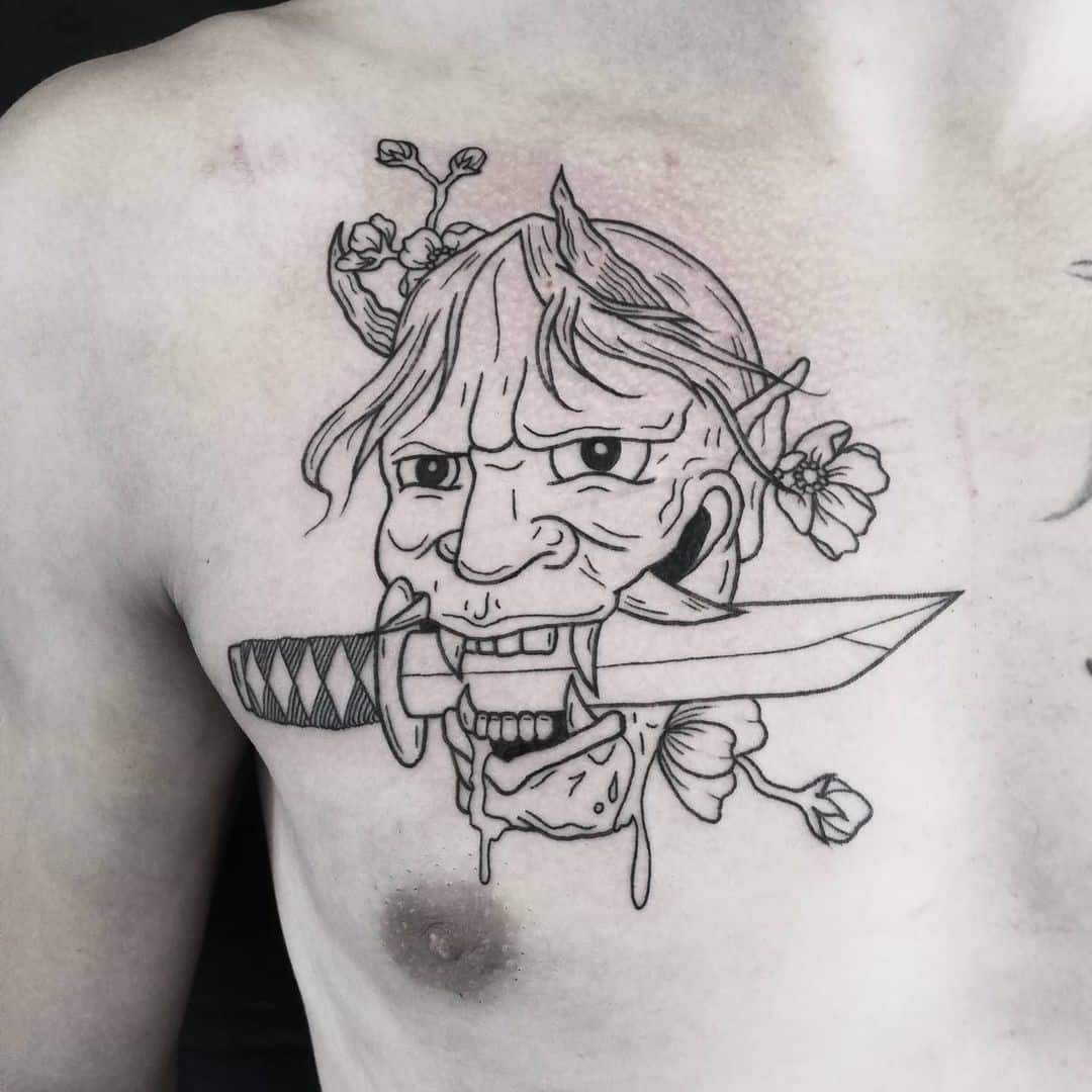 Tatuaje De Samurai Máscara De Miedo Oni 