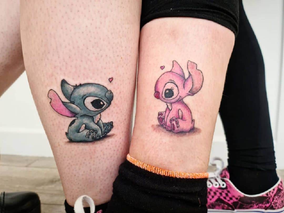 Tatuajes a juego de la pantorrilla de Lily & Stitch
