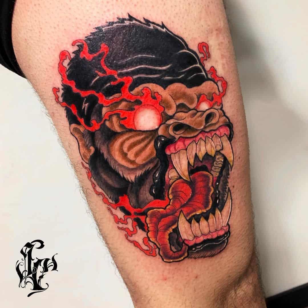 Tatuaje de King Kong negro y rojo 