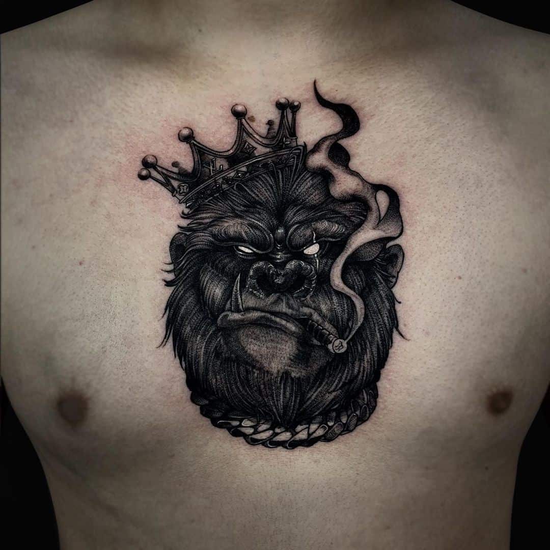 Impresión del pecho del tatuaje de King Kong 