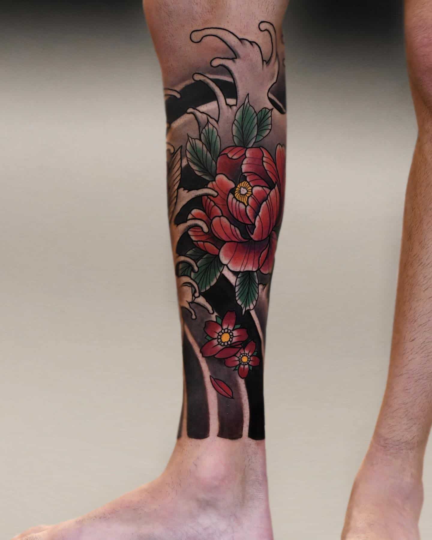 Tatuaje de manga de pierna de flor japonesa 2
