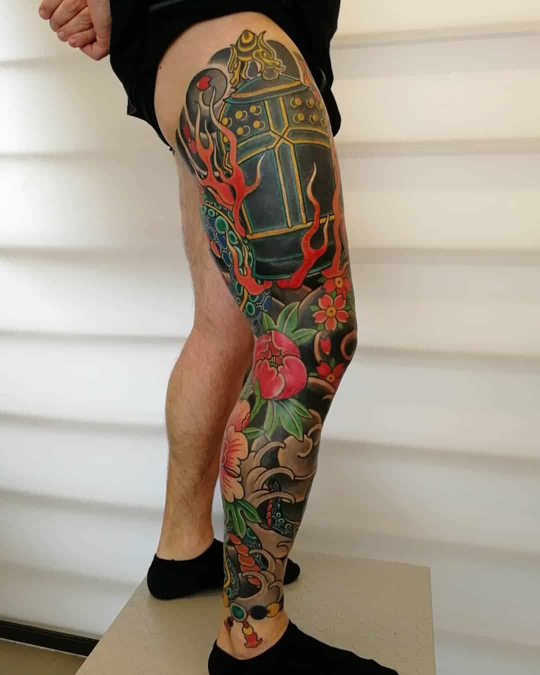 Tatuaje de manga de pierna de flor japonesa 5