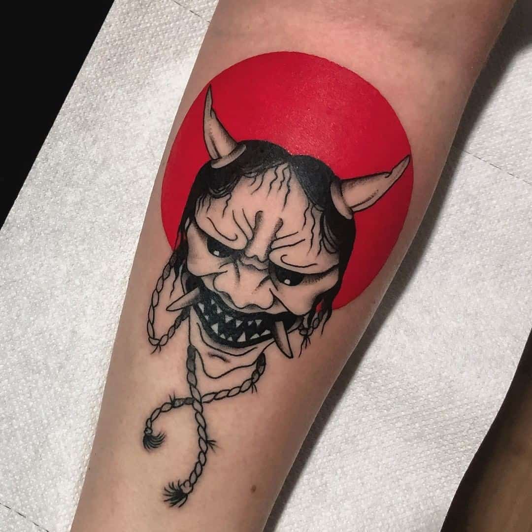 Tatuaje De Máscara De Oni De Miedo Rojo 